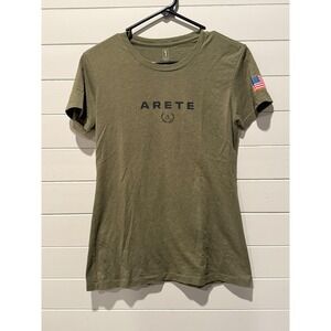 ARETE USA Flag Graphic‎ T Shirt Olive Green Cotton Polyester Blend Women's M